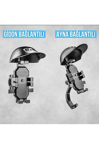 Gidon Ayna Bağlantılı Titreşim Önleyicili Yağmur Güneş Koruma Motosiklet Bisiklet Telefon Tutacağı