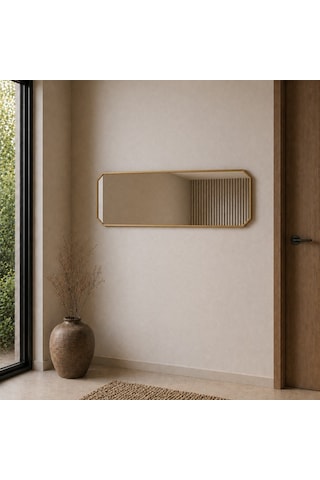Modern Banyo Aynası 120x40 Cm Minimalist Dekoratif Duvar Aynası Modelleri Altın