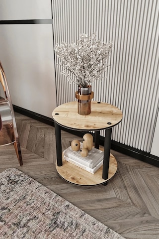 2 Katlı Dekoratif Yuvarlak Kitaplık Meşe Meşe