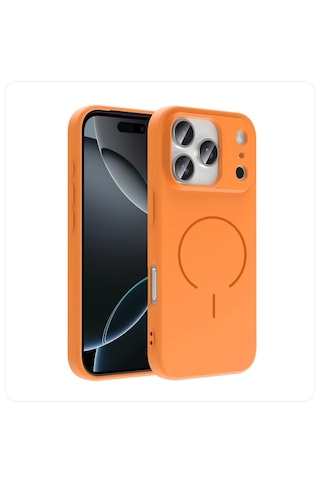 Apple iPhone Uyumlu 17 Pro Max Magsafe Özellikli İçi Kadife Yumuşak Aqua Silikon Kılıf Turuncu