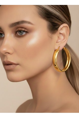 Halka Model Gold Renk Çelik Küpe 5cm Altın