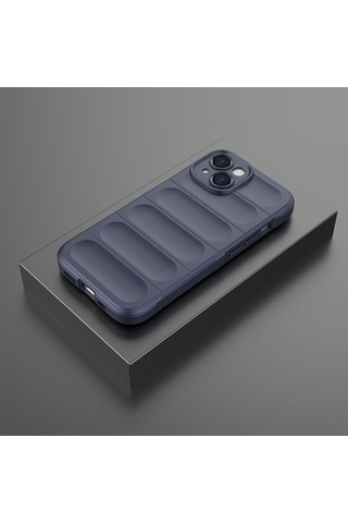 Vendas Apple iPhone Uyumlu  15 Kılıf Esnek Tpu Oyuklu Arka Yüzey Zore Etnik Silikon Kapak + Hayalet Ekran Koruyucu Lacivert