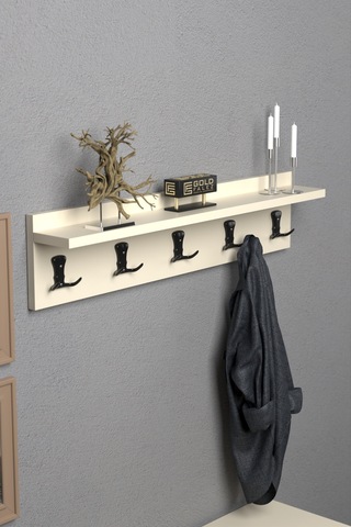 Askılık Duvar Elbise Askılığı Portmanto 80 Cm Krem Düz Ekru