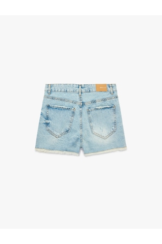 Koton Yıpratma Detaylı Pamuklu Rahat Kalıp Mini Denim Şort Açık İndigo 6sal40031md