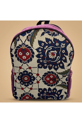 Morgen Craft Gimba Sırt Çantası - %100 El Yapımı - Dokuma Motifli - 32x37-39x15 Cm Mor