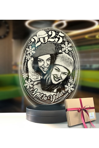 Yeni Yıl Kişiye Özel Resimli Oval Led Gece Lambası