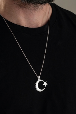 32 Mm Gümüş Ay Yıldız Bayrak Erkek Kolye Gümüş