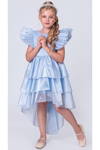 Mnk Baby & Kids Kız Çocuk Kuyruklu , Taçlı Vragia Abiye Elbise M00745 Mavi