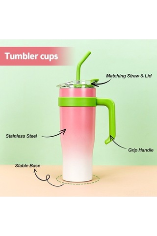 Moly 304 Çelik 1.2l Isı/sıcaklık Saklama Bardak, Pipetli, Arabaya Uygun, Yeşil Gradyan, 6-12 Saat Kapasite