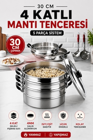 Buharlı Alüminyum Mantı Tenceresi 30 Cm 4 Katlı Özbek Kazak Mantı Pişirme Tenceresi Gri Buharlı Alüminyum Mantı Tenceresi 30 Cm 4 Katlı Özbek Kazak Mantı Pişirme Tenceresi Gri