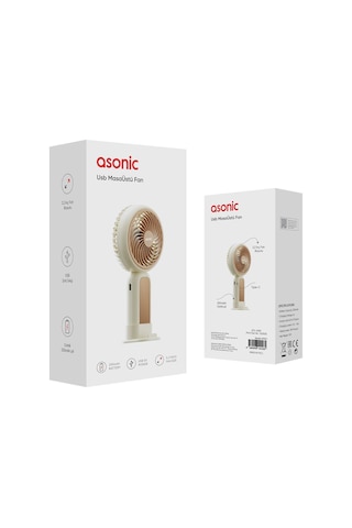 Asonic Afn21 Krem 250mah Dahili Pil Elde Taşınabilir Masaüstü Usb Fan Şarjlı Type-c Şarj 1 Adet