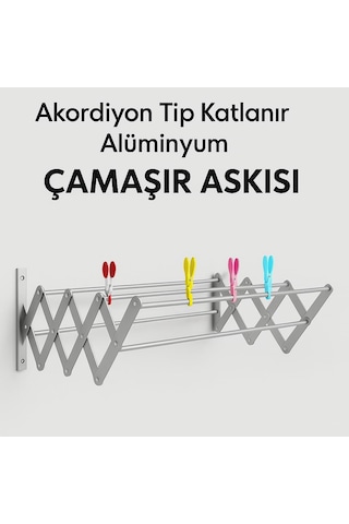 100cm X 9 Gözlü Akordiyon Tipi Çamaşır Kurutma Askısı Alüminyum Çok Renkli