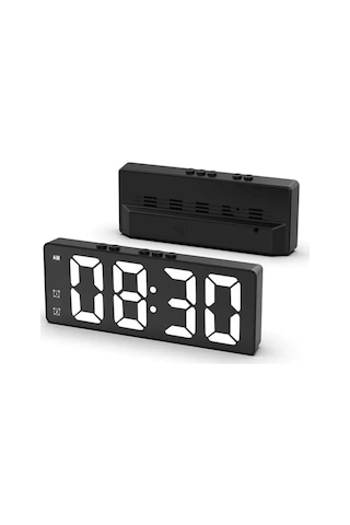 Led Çalar Saat Elektronik Öğrenci Dijital Saat Ses Kontrolü Çift Erteleme Black