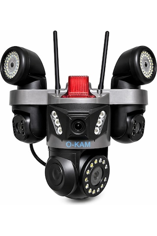 Okam Ok-231 4 Lens Wifi Güvenlik Kamerası Led Flaş + Çift Projektörlü Gece Görüş Akıllı Takip 12v Adaptör li