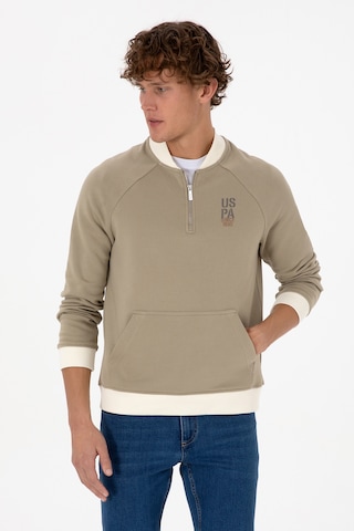 U.S. Polo Assn. Erkek Yarım Fermuarlı Comfort Fit Açık Haki Basic Sweatshirt 50316303-VR183