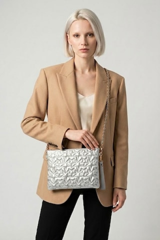 Gl-003 Yıldız Dikişli Kadın El Çantası Clutch Çanta Omuz Çantası Çapraz Çanta Pörtföy Çanta Gümüş GÜMÜŞ