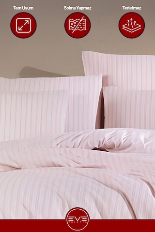 Saten Çizgili Çift Kişilik Lüks Nevresim Takımı Set 200x200 Cm Pembe