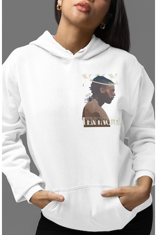 Sevbano X Tentacion Rapper Şarkıcı Sırt Baskılı Unisex Oversize Penye Hoo beyaz