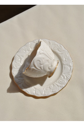 2'li Pera Yaldızlı Kabartma Desenli Türk Kahve Fincan Takımı 4 Pa