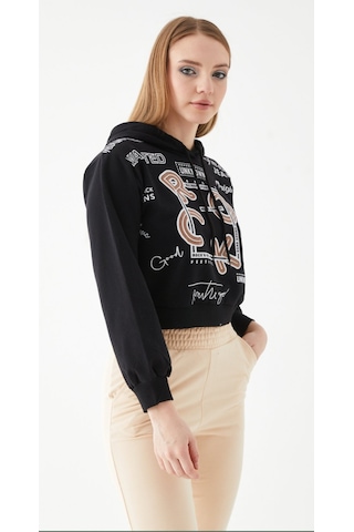 Siyah Baskılı Kapüşonlu Sweatshirt-l Siyah
