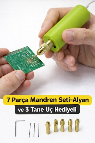 Usb Mini Drill Matkap Seti 7 Parça Mandren Seti+ 3 Adet Mikro Matkap Ucu Hassas Delme & Dıy-mını-usb-10-fıstık Yeşili