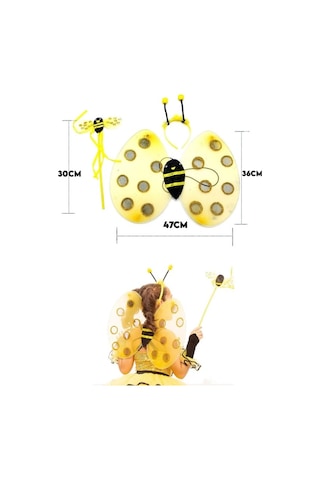 Sarı Arı Kanadı Tacı Asası Kostüm Set 23 Nisan Gösteri