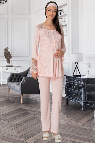 Mecit Pijama 5353 Sandra Dantelli Yaka Sabahlıklı Lohusa Pijama Takımı 001