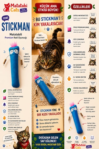 Stıck Man Çıngıraklı,matatabi Kollu Ve Matatabi İçerikli Kedi Oyuncağı