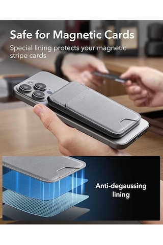 Esr Apple Uyumlu iPhone Standlı Cüzdan Halolock Magsafe Wallet Gri Gri