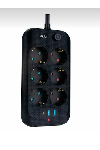 6 Priz 2 Usb 1 Type-c Girişli Akım Koruma Ve Çocuk Kilitli 2 M Uzatma Kablolu Priz 0 - 2 M