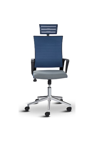 Rigel Başlıklı Ofis Koltuğu Çalışma Koltuğu Mavi Gri