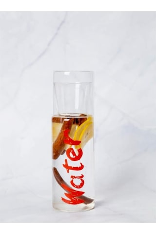 Water Borosilikat Bardaklı Cam Baş Ucu Sürahisi 650 Ml - Kırmızı