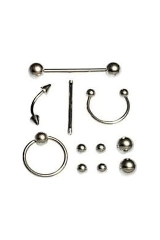 11 Parça Piercing Cerrahi Çelik Ve Piercing Topu Seti Piirsing Gümüş