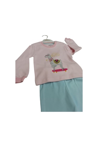 Bisiklet Yaka Uzun Kollu Baskılı Kız Bebek 2'li Takım Pembe