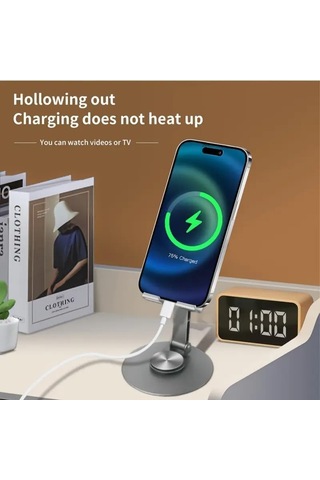 Yüksek Kaliteli Metal Stand Katlanabilir Ve Ayarlanabilir 360 Derece Dönebilen Tablet Standı Telefon Tutucu Masa Üstü Gri Stant