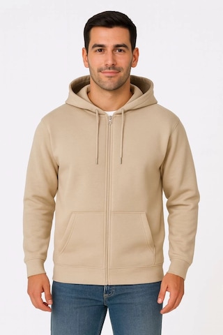Novalisse Erkek 3 İplik Pamuklu Kapüşonlu Tam Fermuarlı Cepli Hoodie Sweatshirt - Bej Çoklu Renk