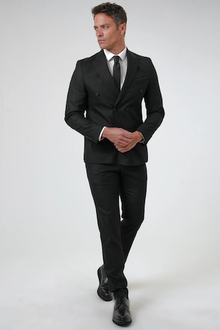 SÜVARİ Siyah Slim Fit Desenli Sivri Yaka 6 Drop Klasik Takım Elbise