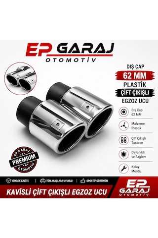 Bütün Araçlara Uyumlu 62 Mm Çapında Kavisli Çift Çıkışlı Krom Egzoz Ucu Plastik 0