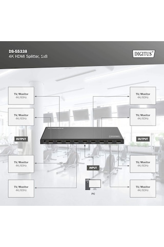 Digitus 1x8 Hdmı Splitter Ayırıcı, 4k/60hz Hdcp 2.3, Edıd Kontrolü
