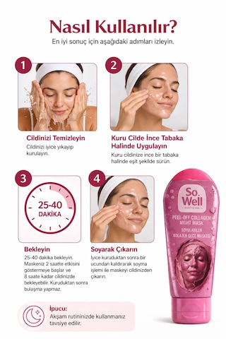 Soyulabilen Kolajen Şeffaf Gece Maskesi 100 Ml Nemlendirici & Aydınlatıcı Yüz Maskesi