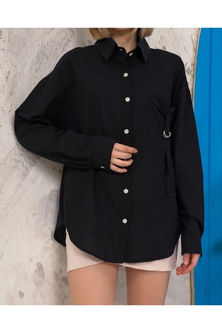 Relax Fit Keten Gömlek Siyah S255349 Siyah