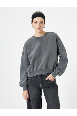 Koton Bisiklet Yaka Sweatshirt Soluk Efektli Standart Kesim Antrasit 4sak10414ek Antrasit