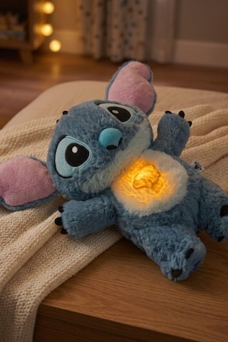 30 Cm Stitch Işıklı Ve Müzikli Peluş Uyku Arkadaşı 5 Modlu Nefes Alan Gece Lambası Sevimli Hediye Oyuncak Mavi