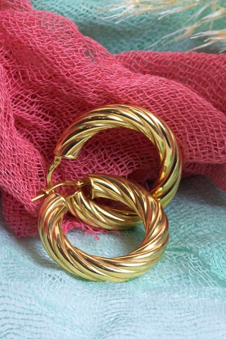 14 Ayar Altın Küpe Burgulu Bom Küpe 3 Cm Çapında