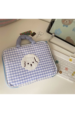 14 İnç Dizüstü Bilgisayar Çantası Gztk-2901 Karikatür Nakış Tarzı Çanta Açık Mavi