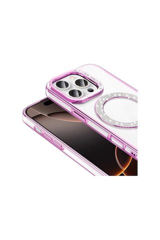 Teleplus Apple Uyumlu iPhone 16 Pro Max Kılıf Karetta Diamod Taş Desenli Magsafeli Kapak
