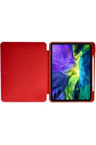 Mey İthalat Apple Uyumlu iPad Pro 11 2024 Kılıf Kalemlikli Mars Tablet Kılıfı - Kırmızı Arka Kapak