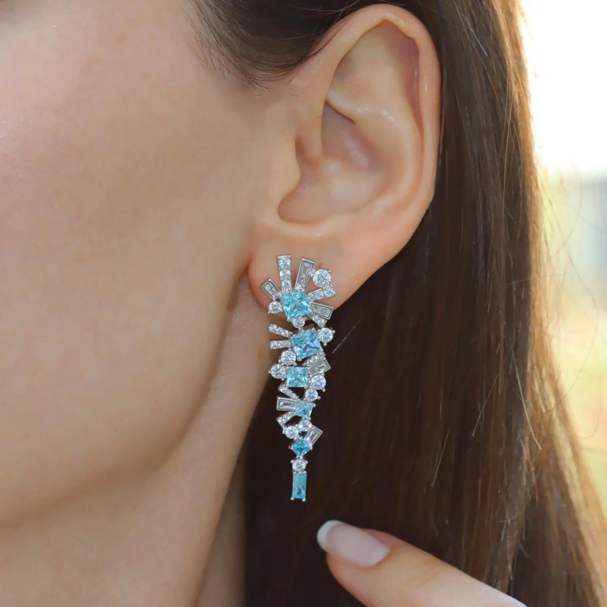 Aquamarine Taşlı Gümüş Küpe Gümüş