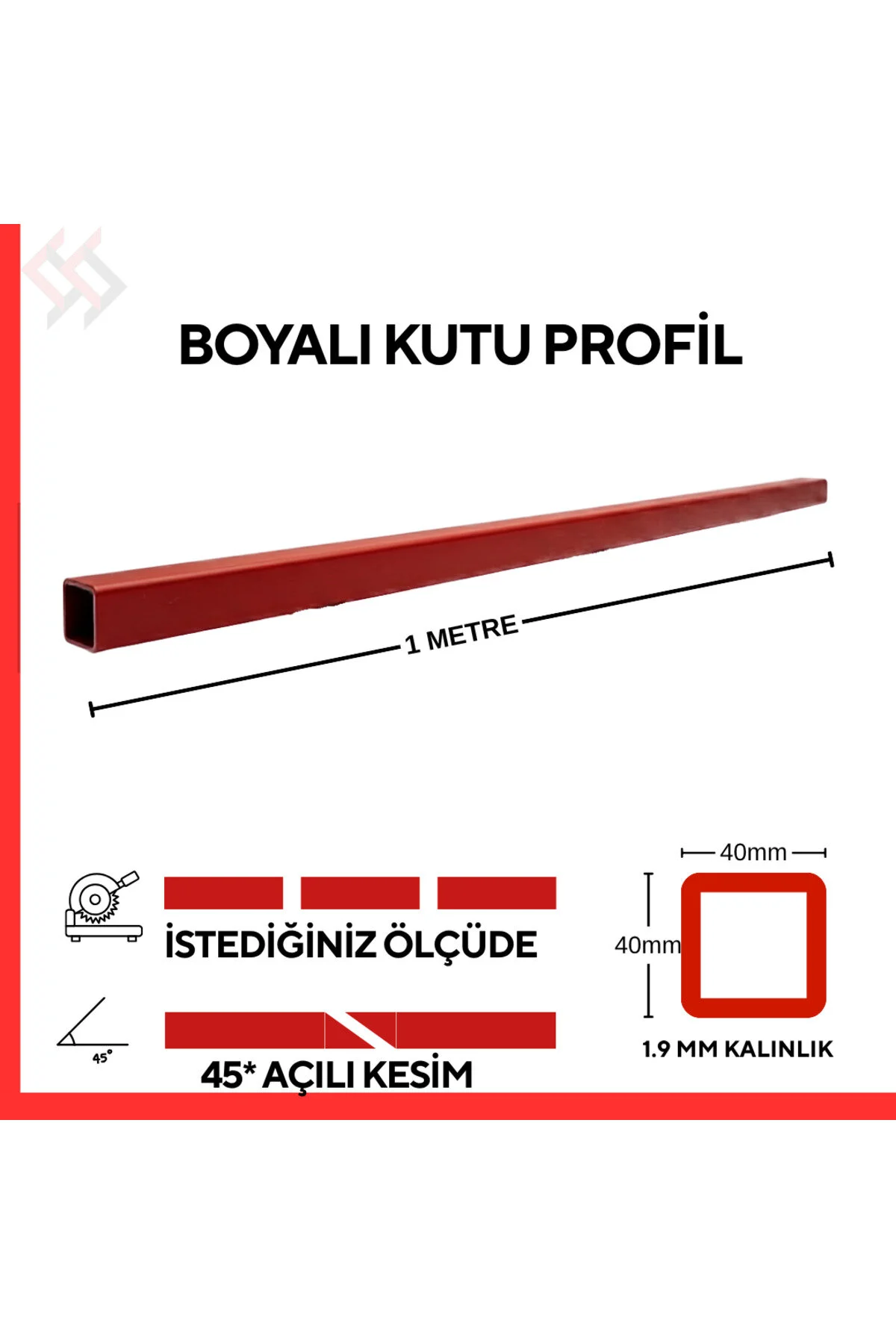 40x40x1,9 Mm Boyalı Kutu Profil 1 Metre Kare Çelik Profil Kaynaklanabilir Metal Profil-mm Demir Market Kiremit