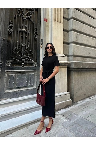 Modazeyosh Bağlamalı Modal Kumaş Elbise Siyah
